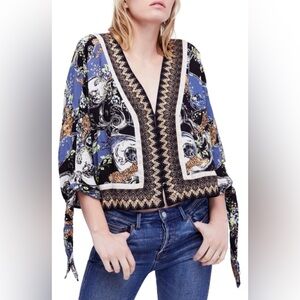 Free People Catch Me If You Can Blouse Small Oversized Boho Button Front Hippie